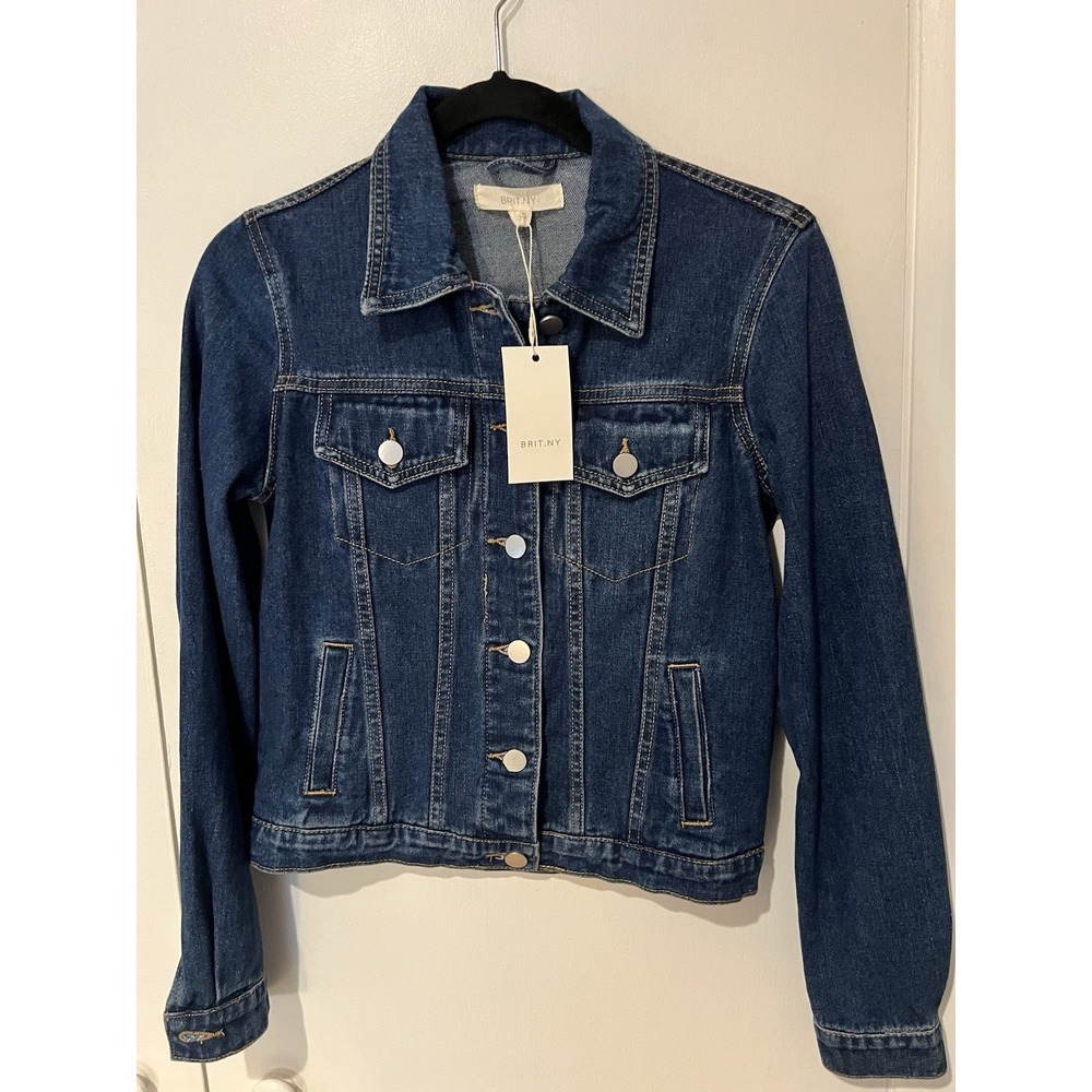 NWT Brit.NY Denim Jacket Juniors Embellished Satin Back Mixed Design‎ Size XS